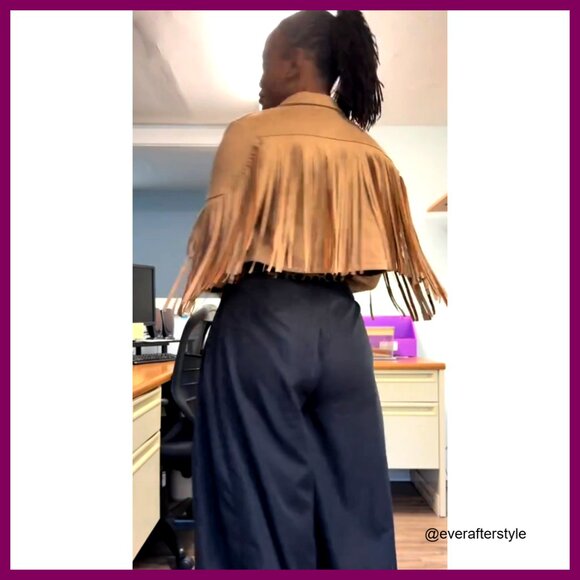 Faux Suede Cropped Jacket Fringe Tassel Western Style Boho Chic Fall Fashion - Picture 7 of 7